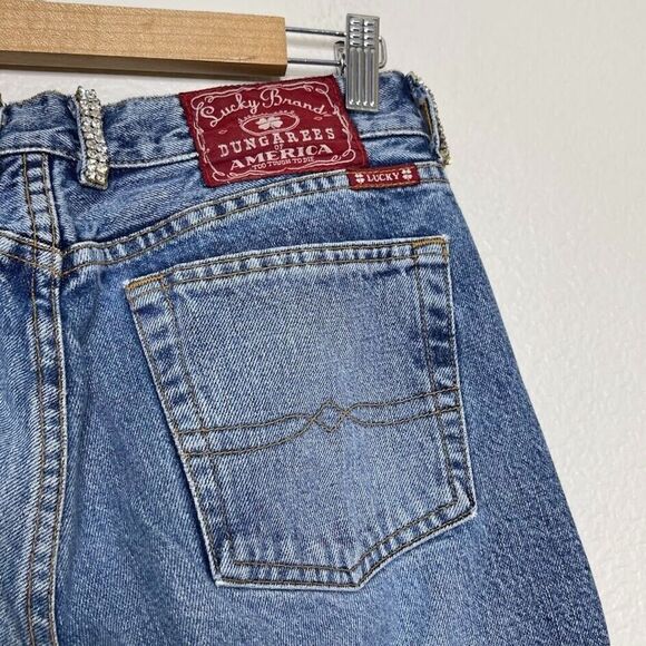 LUCKY BRAND Jeans 4/27 Flare Denim Plain Jane Flare VINTAGE USA Rigid Rhinestone - Picture 1 of 13